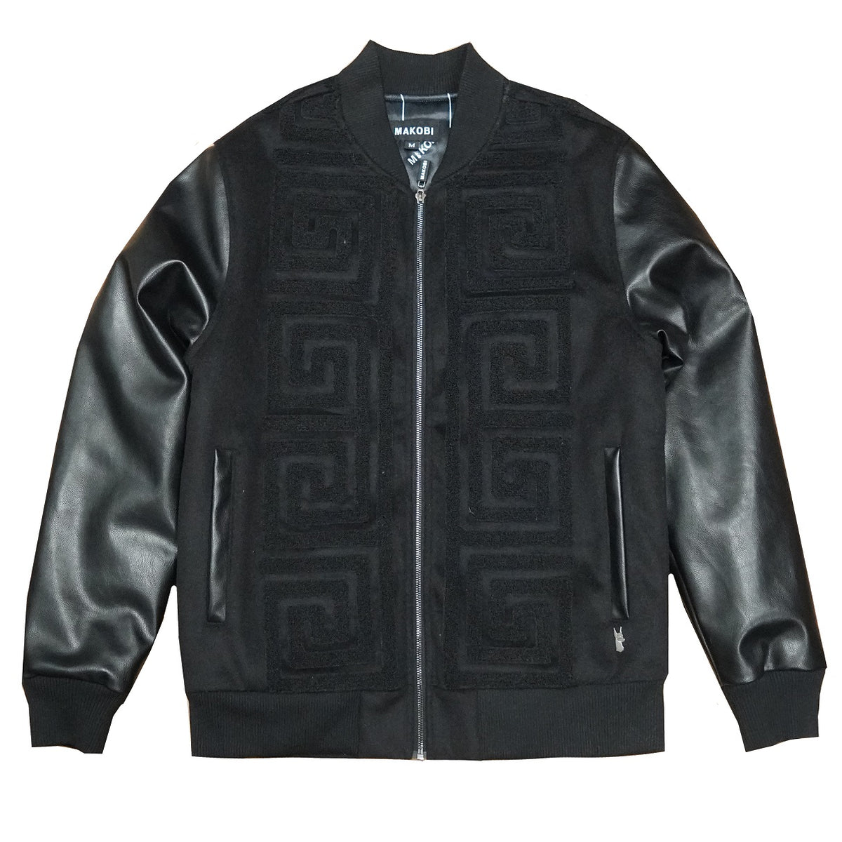 Makobi M4338 Adonis Wool Varsity Jacket in Black, view 2