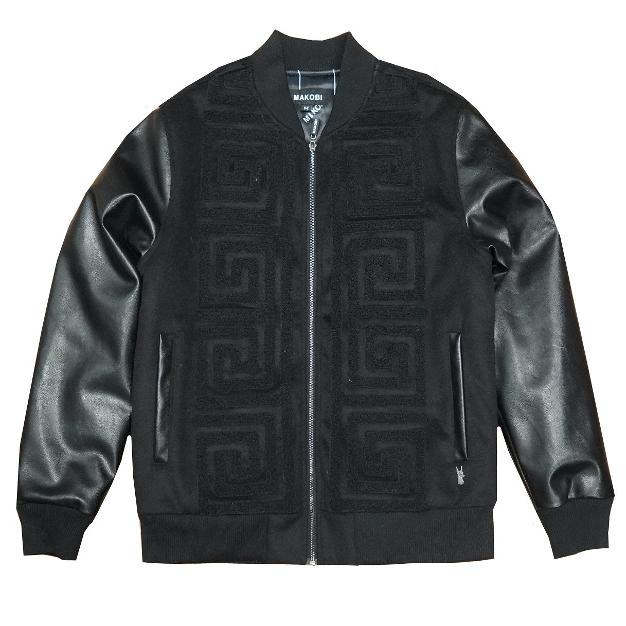 Makobi M4338 Adonis Wool Varsity Jacket in Black, view 2