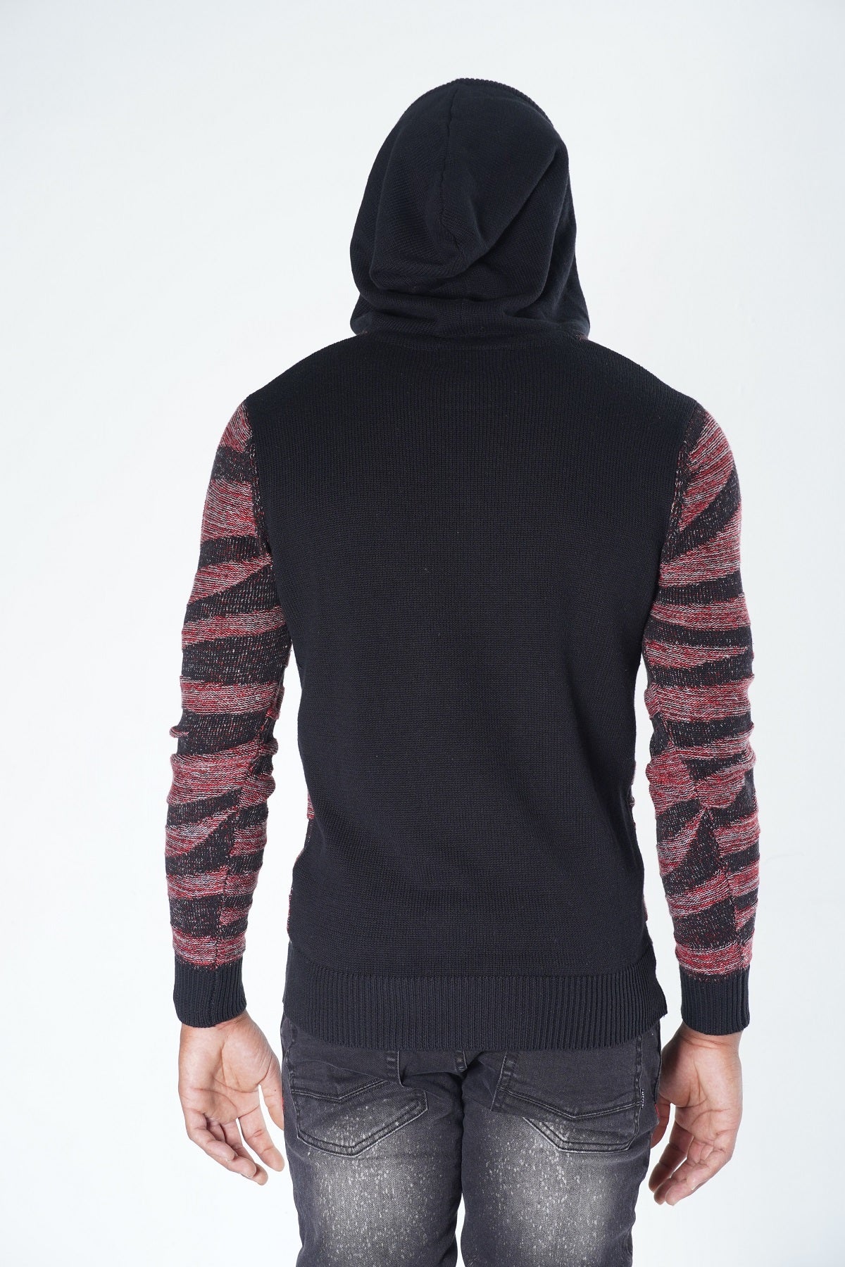 Makobi M5050 Tiger Knit Hoody Sweater in Black, view 3