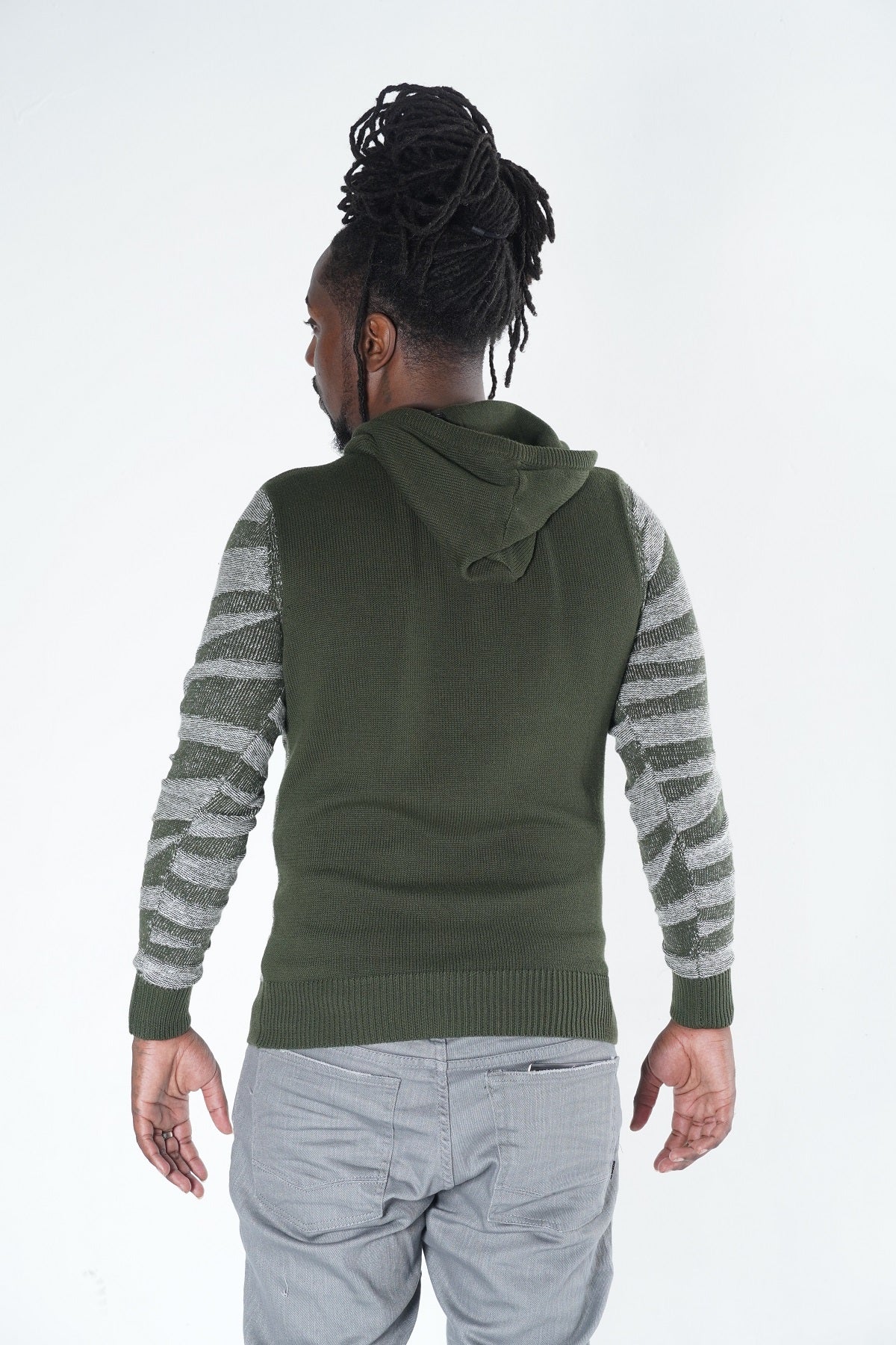 M5050 Tiger Knit Hoody Sweater - Olive