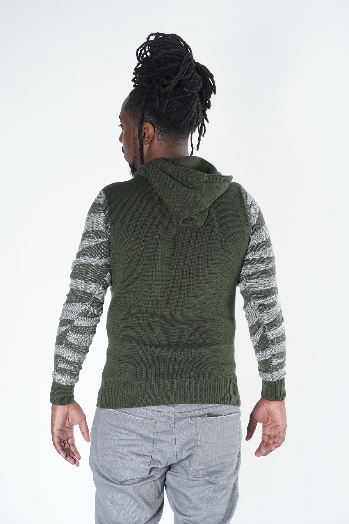 Makobi M5050 Tiger Knit Hoody Sweater in Olive, view 4