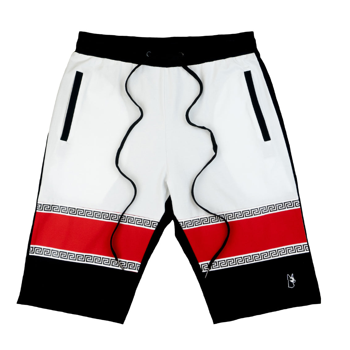 M550s Makobi Lion Greek Key Shorts - White Red & Black – Makobi Jeans USA