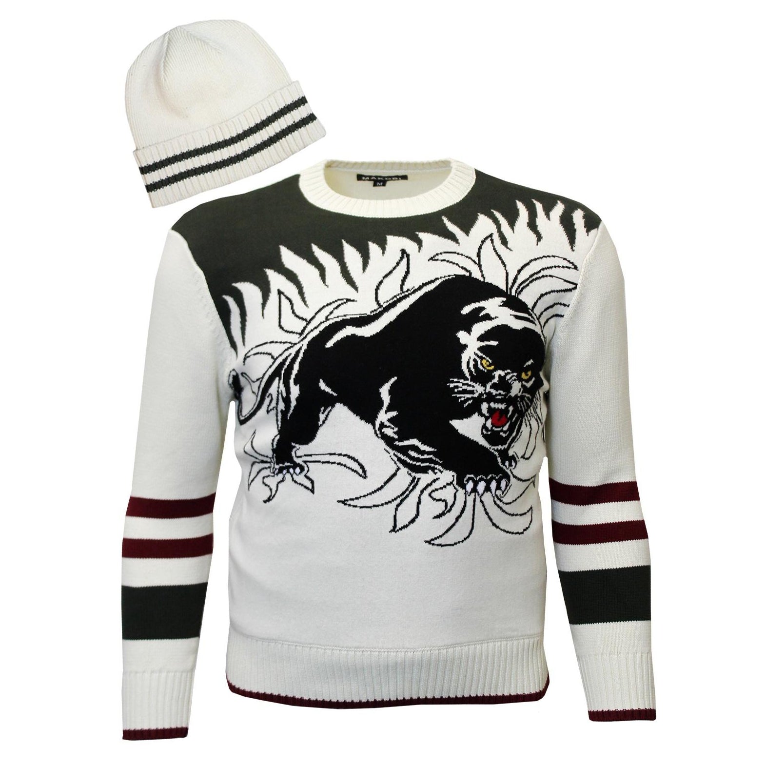 M5656 Panther Knit Sweater With Hat - Natural