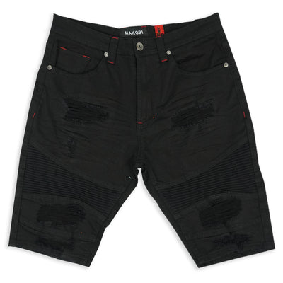 M709 Malaquite Biker Shredded Shorts - Black