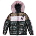 Makobi M7720 Malcom PU Coated Puffer Jacket in PINK/BROWN