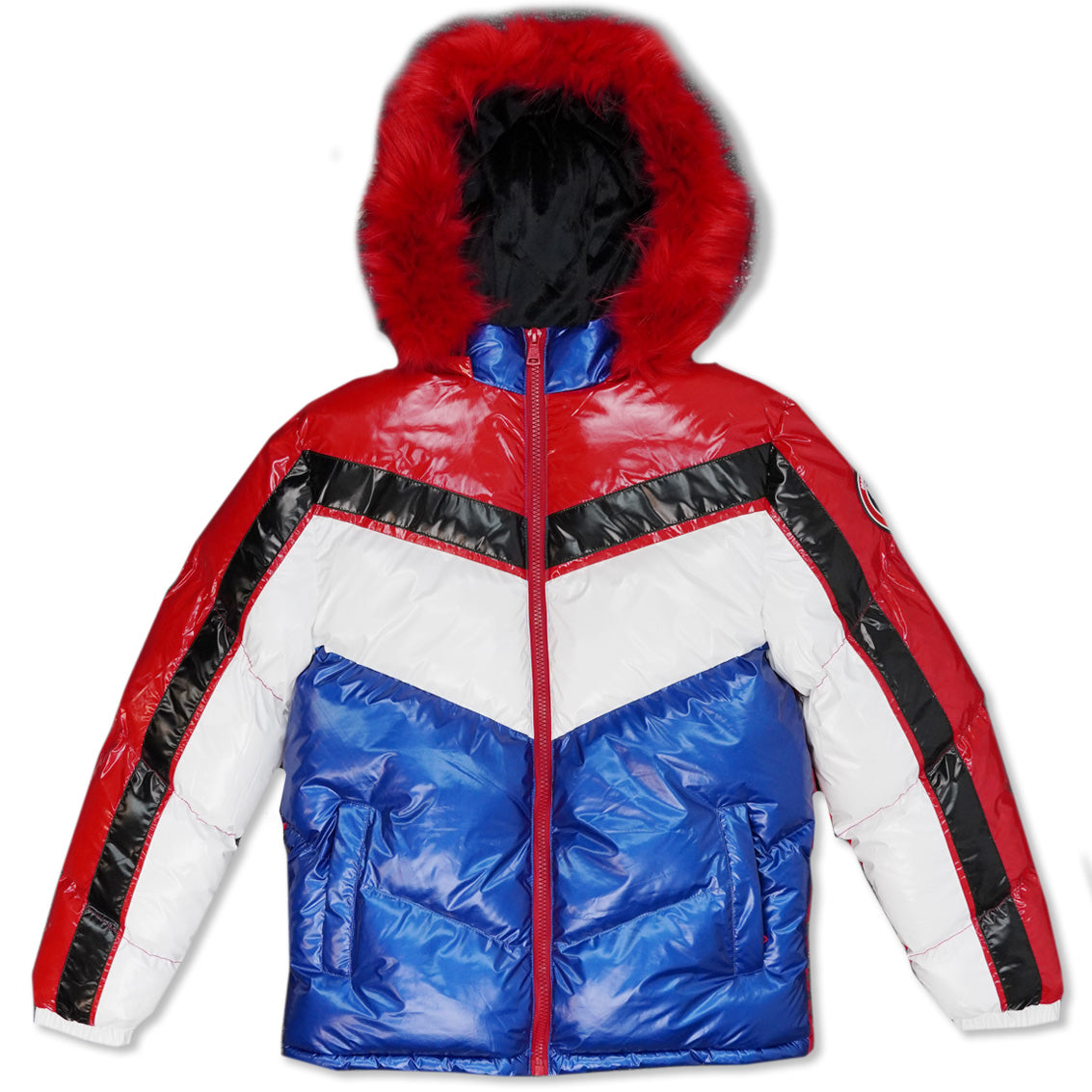 Makobi M7730 Michael PU Coated Puffer Jacket in Red/Royal