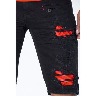 M970 Galveston Biker Shredded Shorts - Black-Red