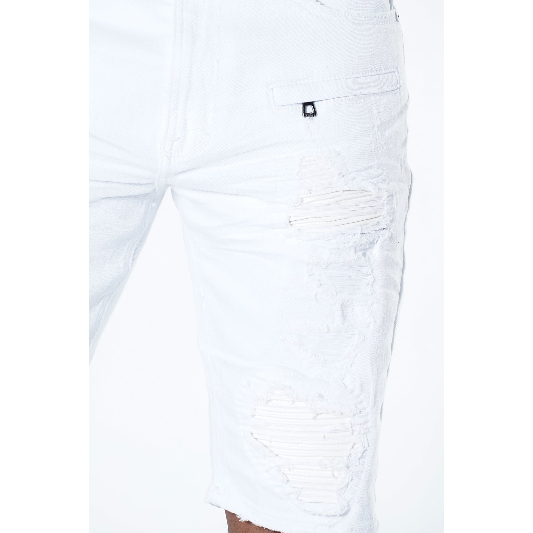 Makobi M970 Galveston Biker Shredded Shorts in White, view 4