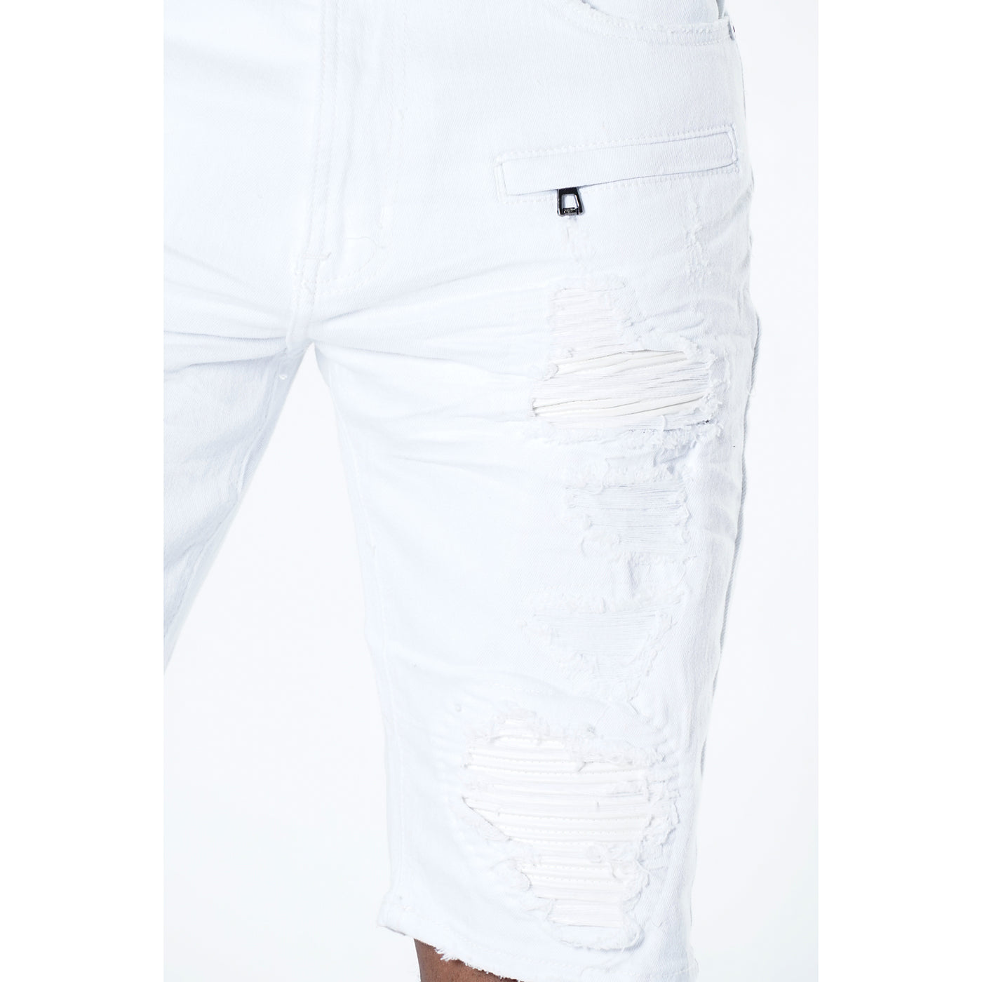 M970 Galveston Biker Shredded Shorts - White