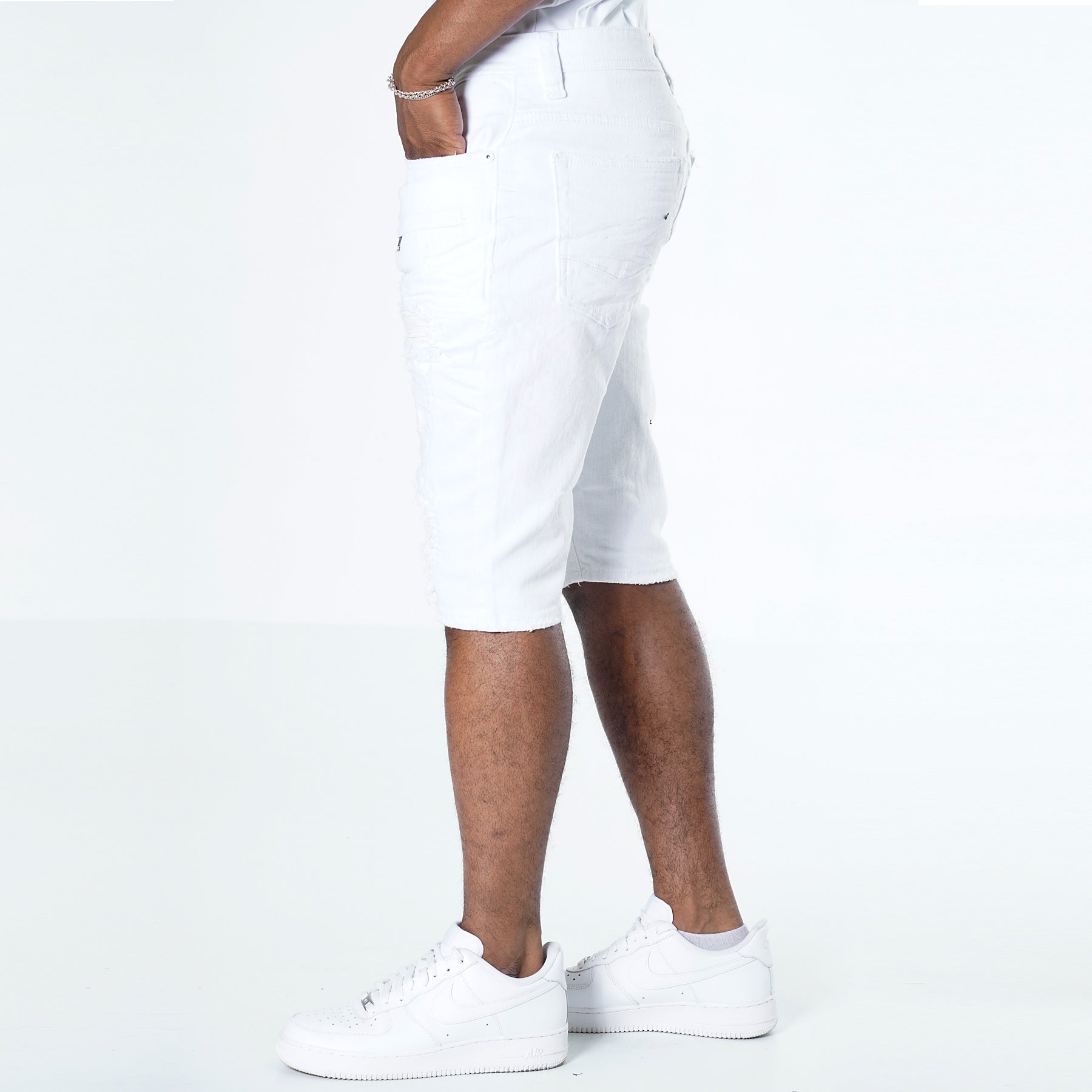 Makobi M970 Galveston Biker Shredded Shorts in White, view 5
