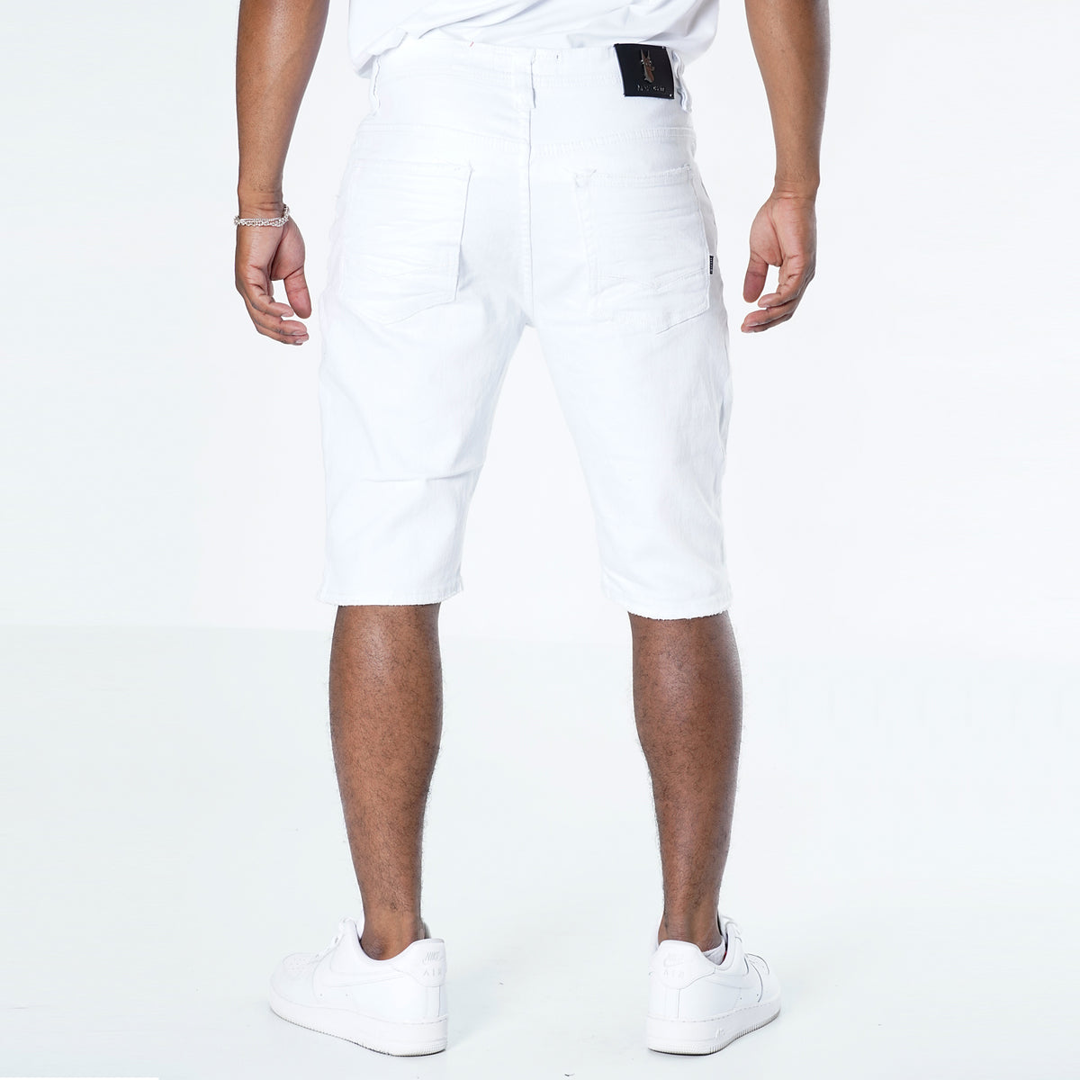 Makobi M970 Galveston Biker Shredded Shorts in White, view 6