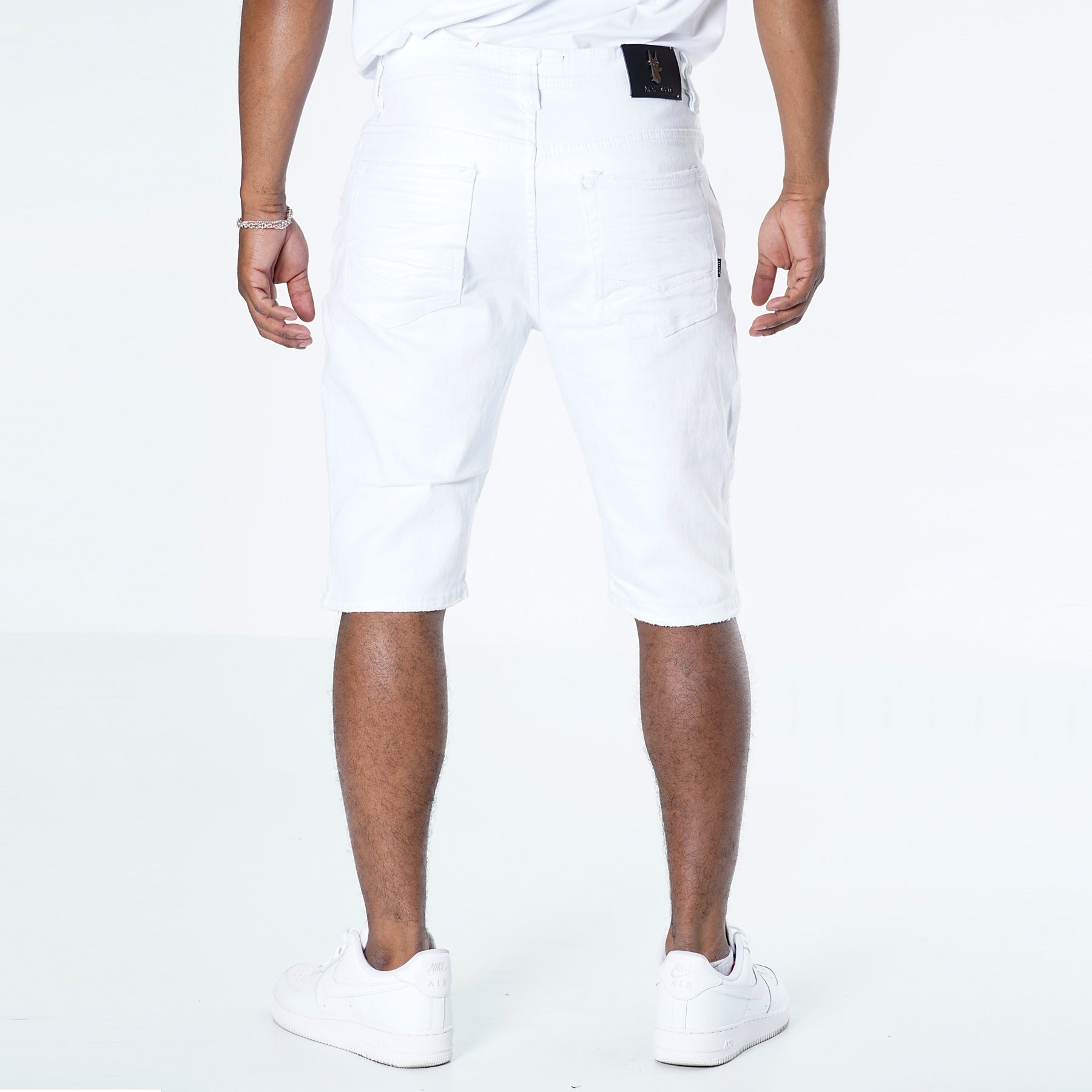 Makobi M970 Galveston Biker Shredded Shorts in White, view 6
