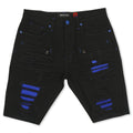 M970 Galveston Biker Shredded Shorts - Black-Royal