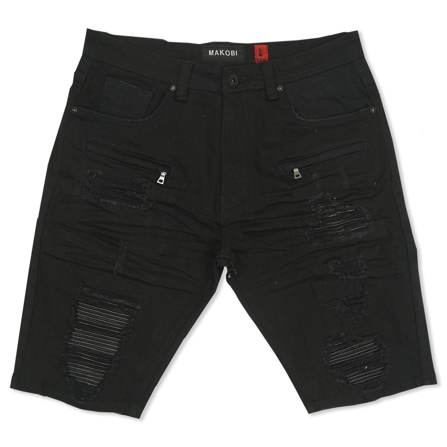M970 Galveston Biker Shredded Shorts - Black-Black