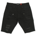 Makobi M970 Galveston Biker Shredded Shorts in Black-Black