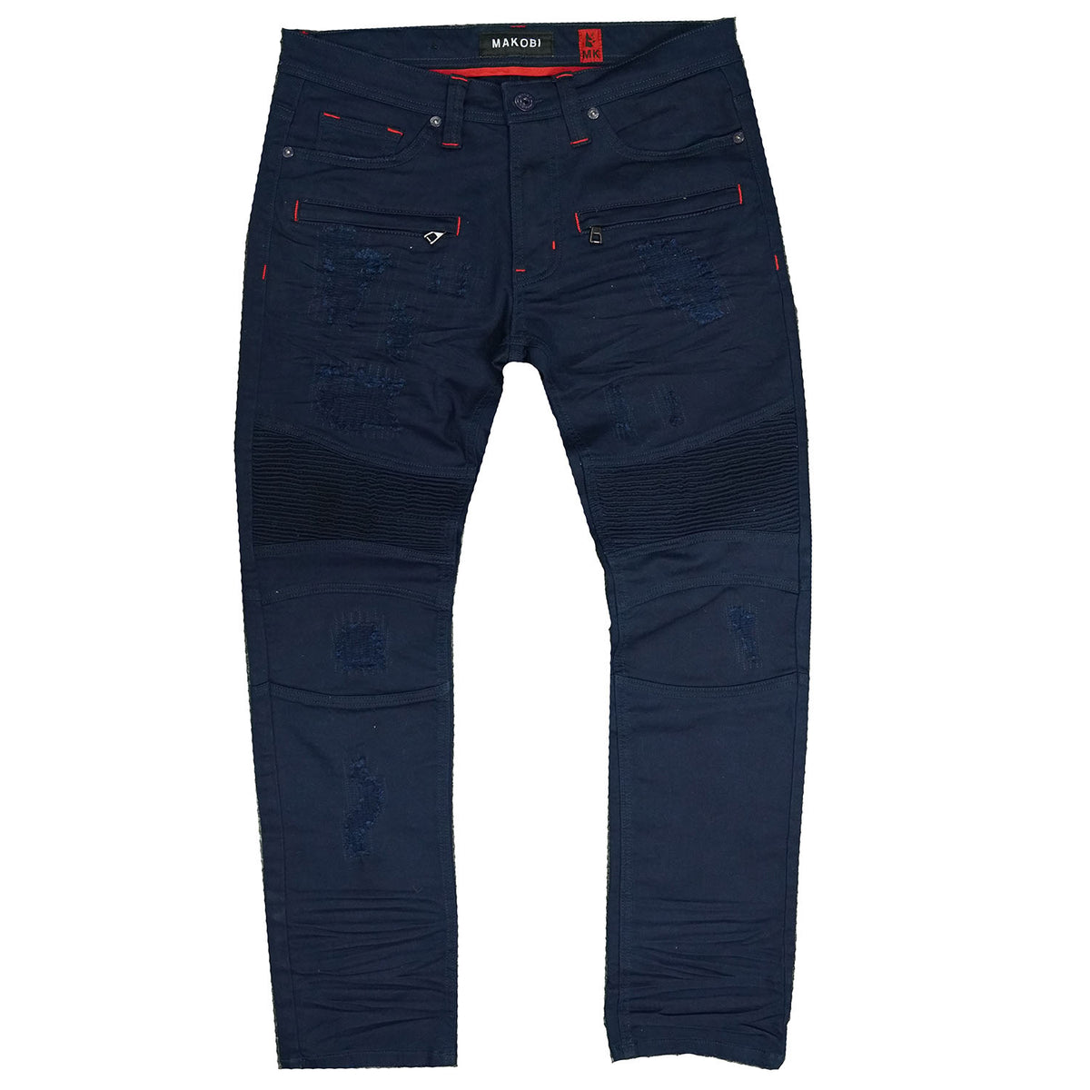 Makobi M1786 Makobi Prado Biker Jeans with Rip & Repair in Navy