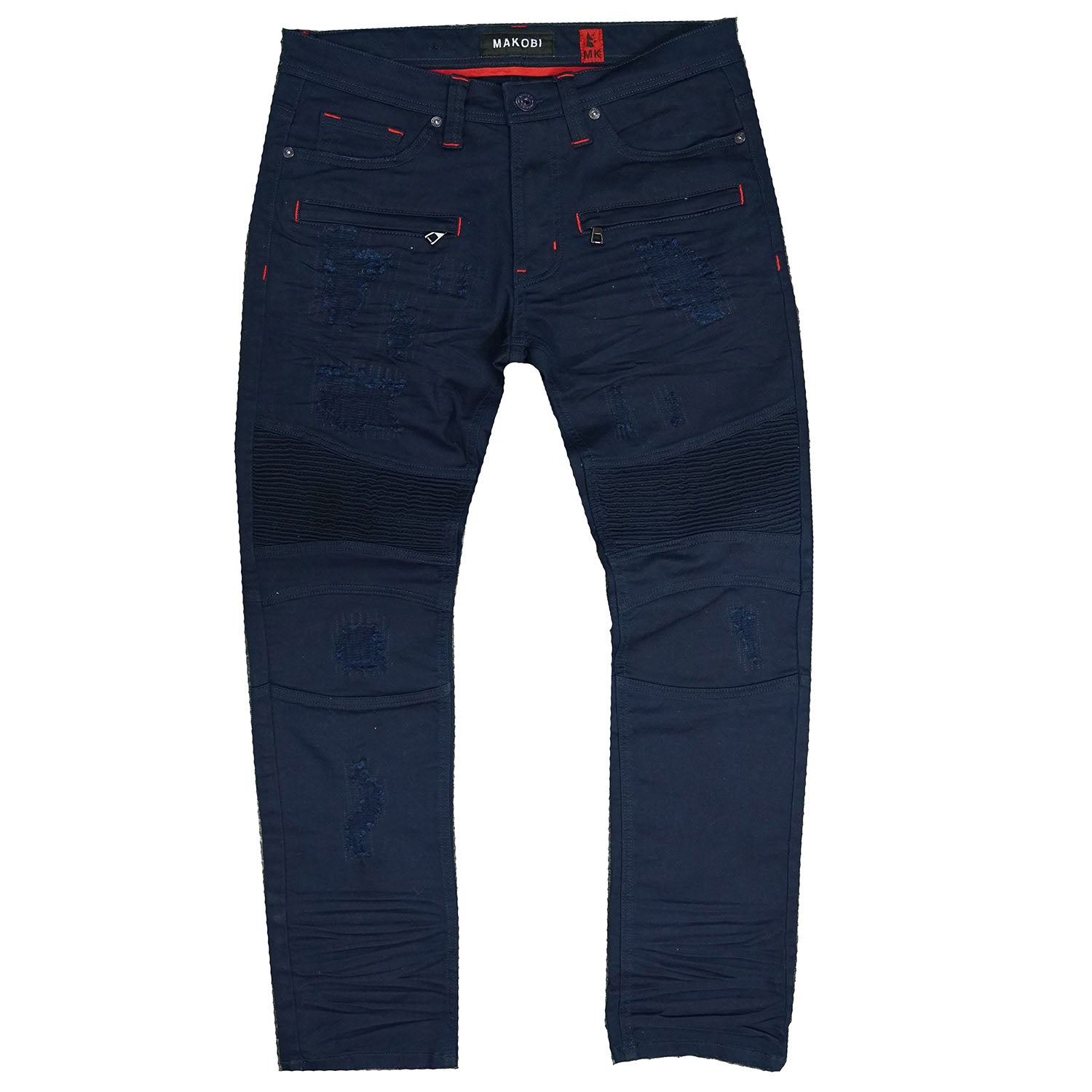 Makobi M1786 Makobi Prado Biker Jeans with Rip & Repair in Navy