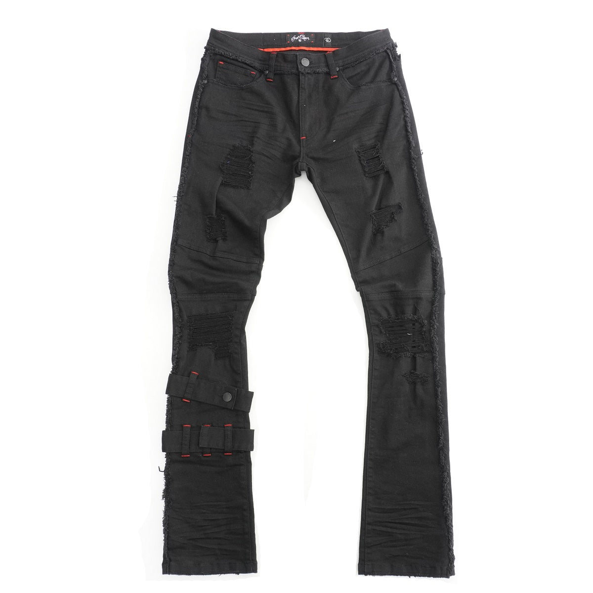 Makobi F1779 Shredded Stack Jeans in Black/Black, view 4