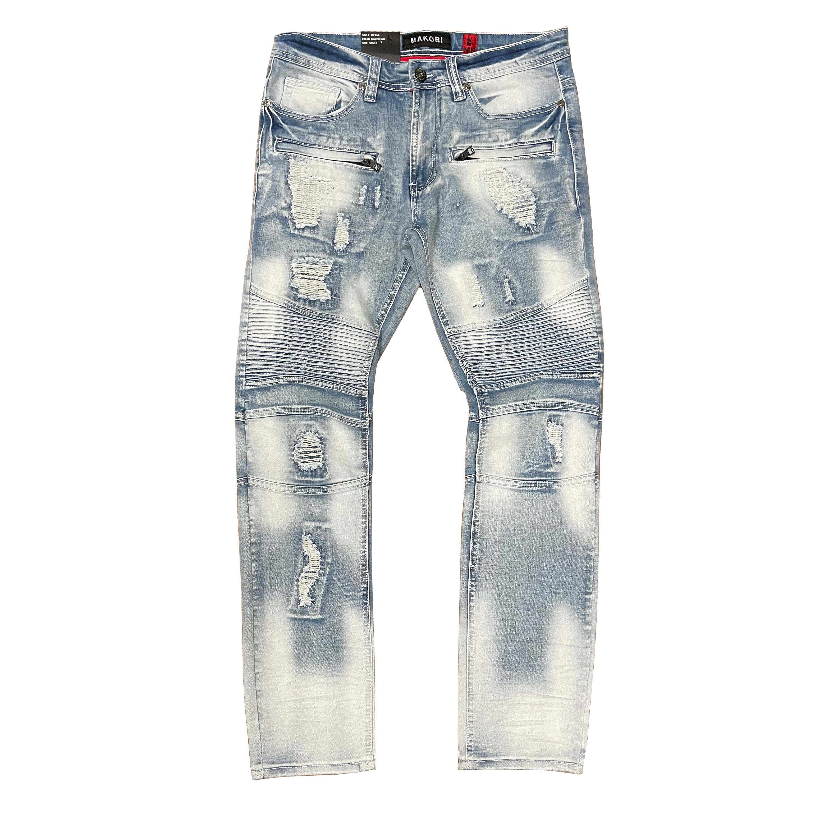 M1786 Makobi Prado Biker Jeans pẹlu Rip & Tunṣe - Igbẹ Imọlẹ (RECUT)