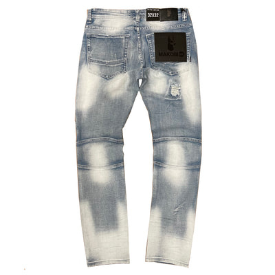 M1786 Makobi Prado Biker Jeans with Rip & Repair - Light Wash (RECUT)